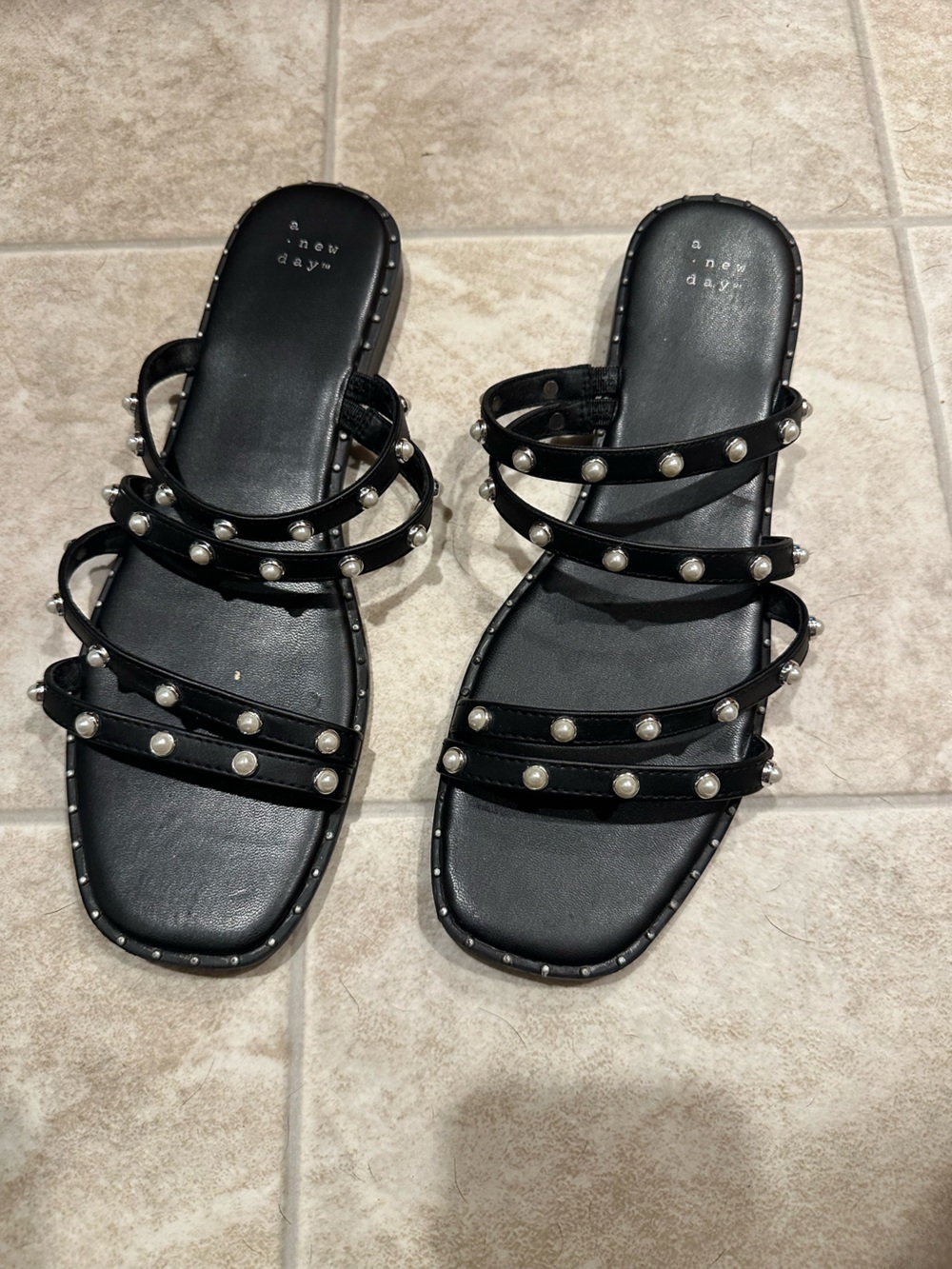 Black Studded Strappy Women's Sandals